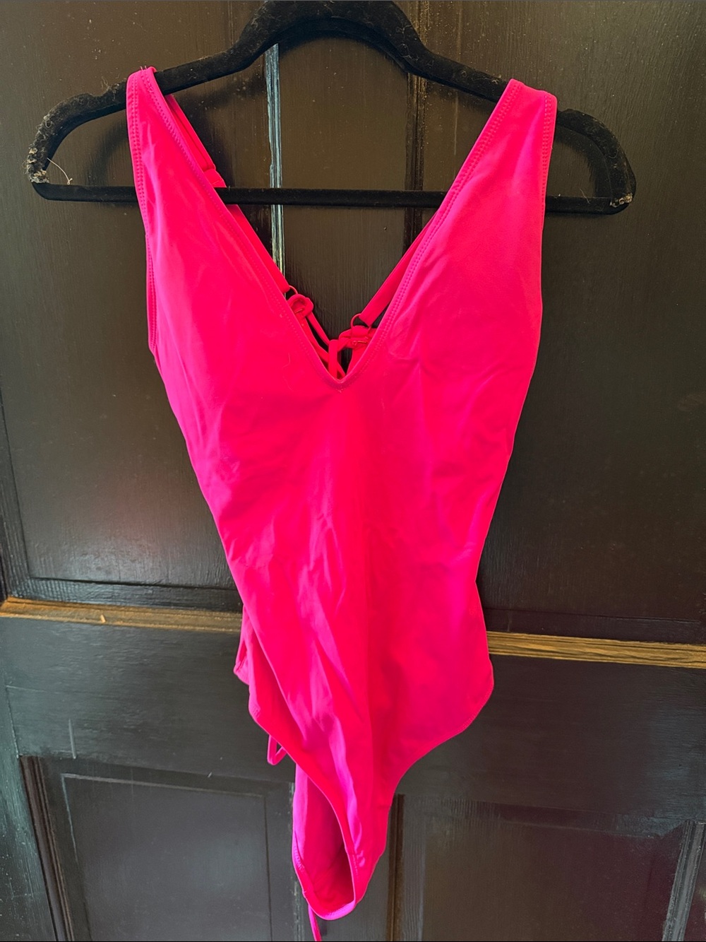 V-Neck Hot Pink One-Piece Swimsuit - Sleek Support